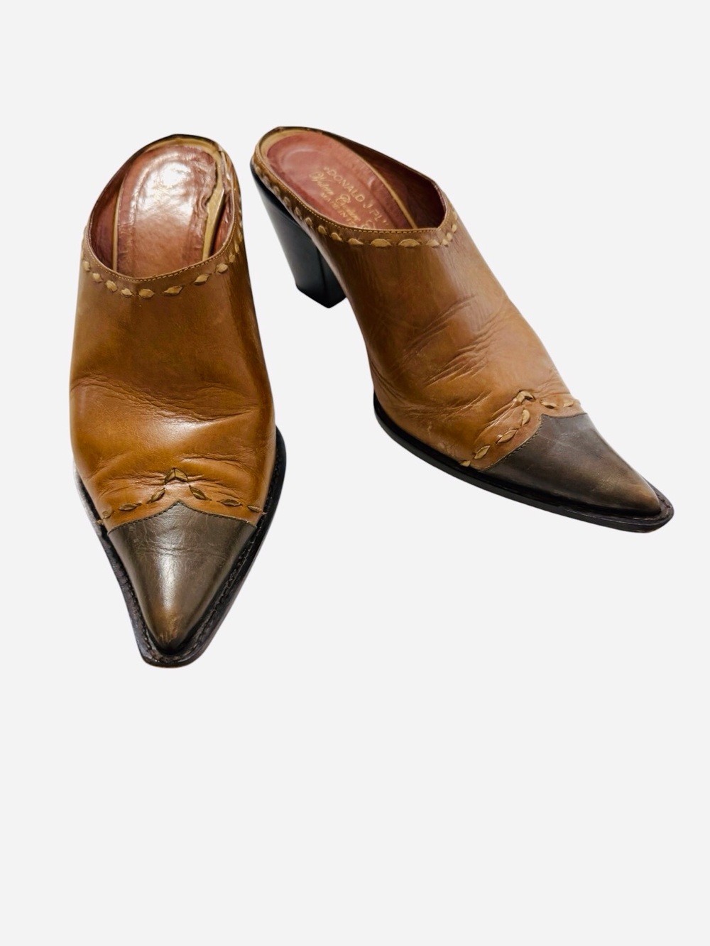 Vintage Donald Pliner Western Couture Leather Pointed Toe Mules
